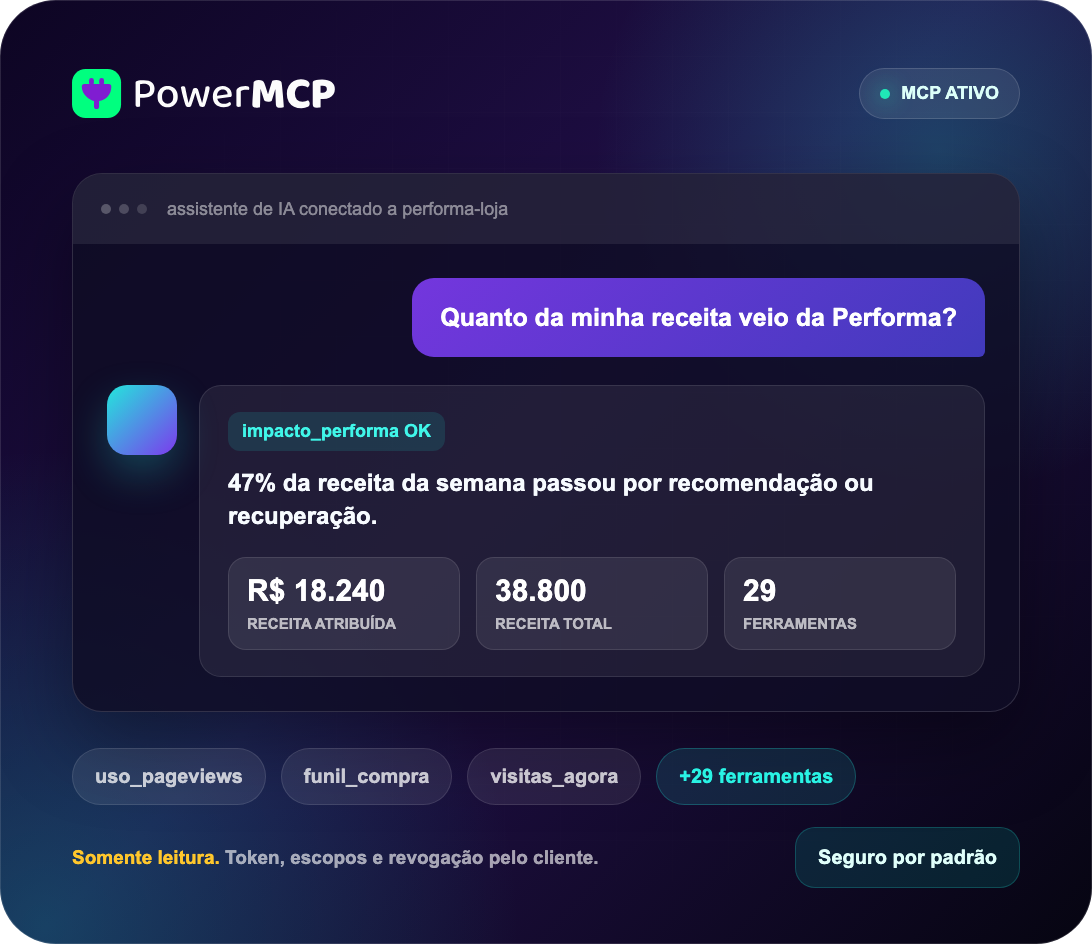 Console do PowerMCP representando conexão com Claude Code